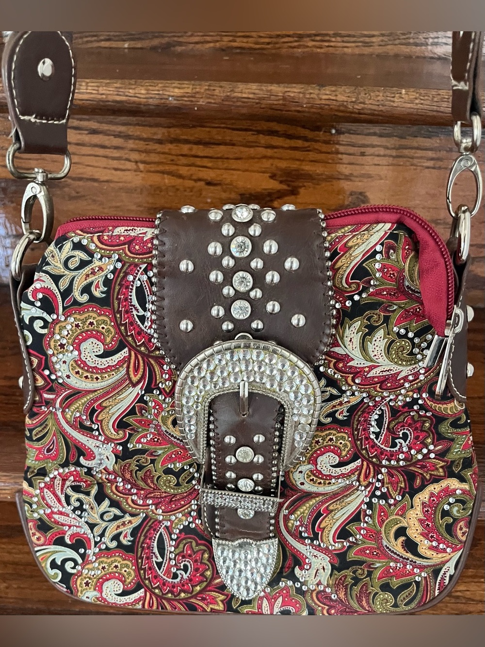 Montana West Crossbody Purse Western Paisley Rhinestone Buckle Concealed Carry